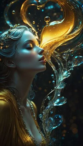 sirena,siren,gold foil mermaid,immersed,naiad,fathom,Conceptual Art,Fantasy,Fantasy 11