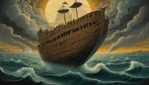 sea fantasy,the ship,ghost ship,ship of the line,sea sailing ship,sailing ship,inflation of sail,noah's ark,reefer ship,galleon ship,the vessel,shipwreck,galleon,barquentine,rotten boat,pirate ship,ship travel,ship,longship,sail ship,Illustration,Realistic Fantasy,Realistic Fantasy 40