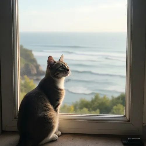 piha,european shorthair,catlins,window with sea view,uluwatu,ocean view