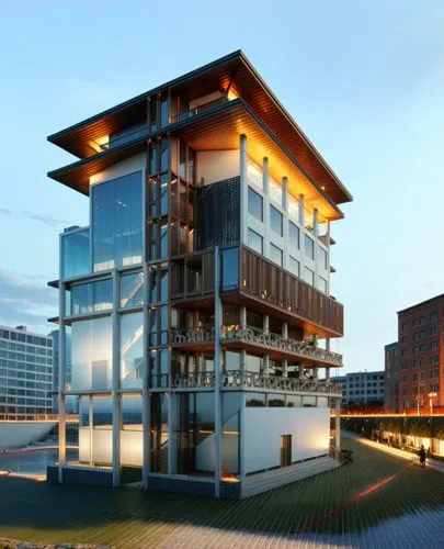 the building has balconies to keep the roof cool,autostadt wolfsburg,modern architecture,cubic house,modern building,snohetta,cantilevered,Anime,Anime,General