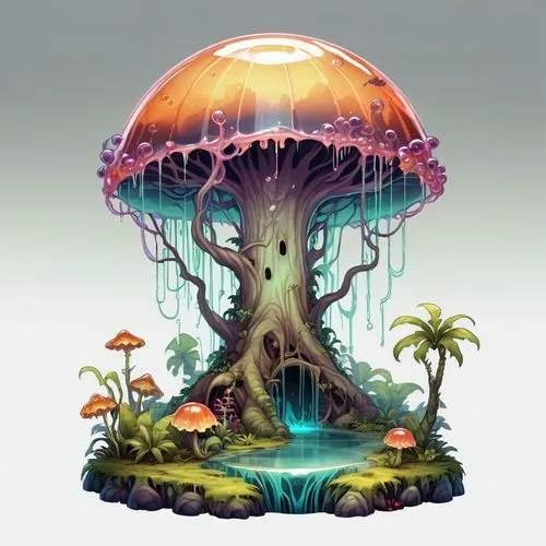 mushroom landscape,mushroom island,tree mushroom,forest mushroom,mushroom type,mushroom,Illustration,Abstract Fantasy,Abstract Fantasy 11