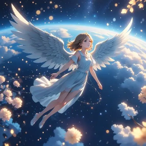 Stardust,anjo,angel,angel girl,cielo,angel wing,fairy galaxy,Anime,Anime,Realistic