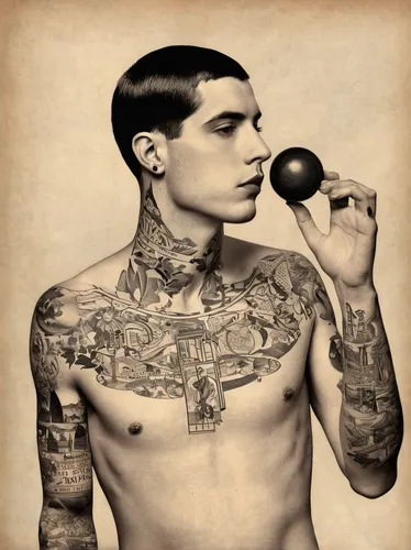 with tattoo,tattoos,tattooed,rockabilly,pomade,tattoo expo,alfalfa,pompadour,rockabilly style,john doe,ink,tattoo artist,tattoo,photomontage,sphynx,rutabaga,cd cover,male model,austin stirling,joe iurato,Illustration,Black and White,Black and White 25