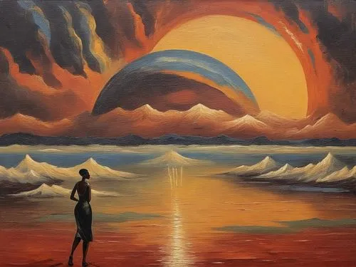 oil painting on canvas,oil painting,seascape,oil on canvas,girl on the dune,man at the sea,dune sea,senja,samudra,el mar,beach landscape,coast sunset,sun and sea,sunset beach,sol,namib,hualalai,painting technique,el salvador dali,dream art,Illustration,Realistic Fantasy,Realistic Fantasy 21