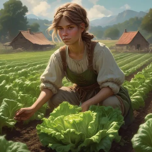 farm girl,picking vegetables in early spring,liesel,farmer,agricultural,homesteader,Conceptual Art,Fantasy,Fantasy 01