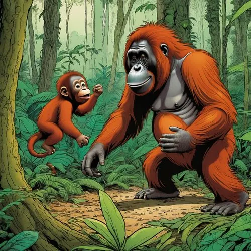 orang utan,great apes,primates,orangutan,kong,game illustration,gorilla,ape,monkey family,monkey island,primate,monkeys band,anthropomorphized animals,uakari,monkeys,monkey banana,monkey with cub,forest animals,forest workers,uganda,Illustration,Paper based,Paper Based 26