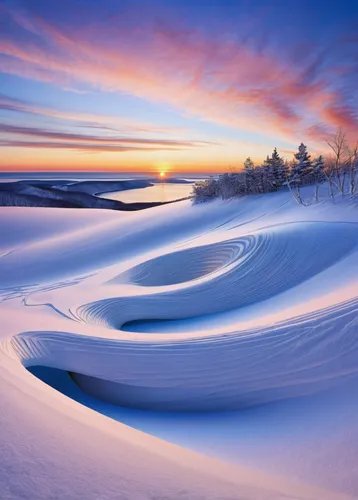 """Snowshoe Sunrise at Sleeping Bear Dunes""",snow landscape,white sands dunes,winter landscape,ice landscape,snowy landscape,fragrant snow sea,finnish lapland,lapland,snowdrift,snow fields,dune lands