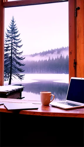 telecommute,telecommuting,winter morning,home office,forest workplace,winter background,coffee background,telework,remote work,winter window,workspaces,workspace,working space,bureau,snowy still-life,office desk,work space,study room,teleworking,telecommuter,Conceptual Art,Oil color,Oil Color 18