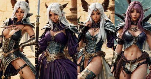 sorceress,dark elf,violet head elf,female warrior,massively multiplayer online role-playing game,fantasy woman,monsoon banner,huntress,banner set,elven,male elf,tiber riven,sterntaler,breastplate,the 