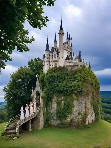 A group of fairies don their own costumes and form a hedge group as they join a group in the enchanting fairy tale of Tale Castle. High resolution photo technology.,fairy tale castle sigmaringen,fairy