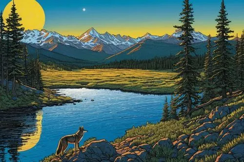 alaska,montana,salt meadow landscape,denali,high mountain lake,kenai,yukon territory,mountain scene,kootenay,skykomish,mountain landscape,kananaskis,sealaska,west canada,goodsell,river landscape,mountain lake,kokanee,paisaje,landscape background,Illustration,American Style,American Style 03