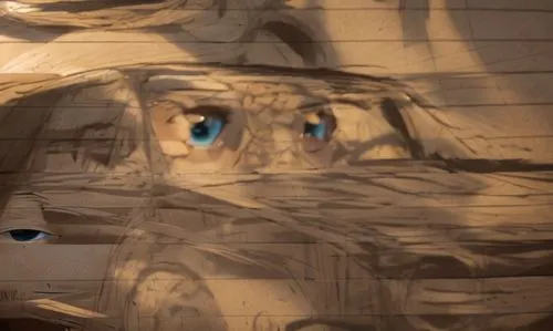 violet evergarden,studio ghibli,cardboard background,panoramical,double exposure,drawing with light,anime 3d,a sheet of paper,multiple exposure,paper ship,fragments,the eyes of god,sheet of paper,wall