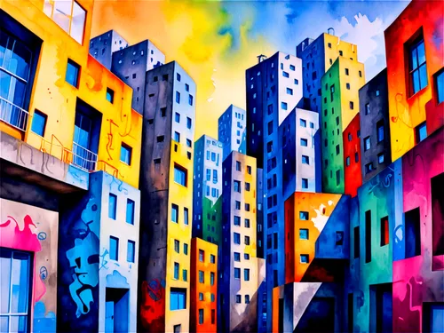 colorful city,colorful facade,city scape,coloristic,colorful life,blocks of houses,apartment blocks,saturated colors,cityscapes,color wall,row houses,city blocks,hanging houses,urban landscape,apartment buildings,apartment block,city buildings,buildings,urbanworld,colorful background,Illustration,Paper based,Paper Based 24