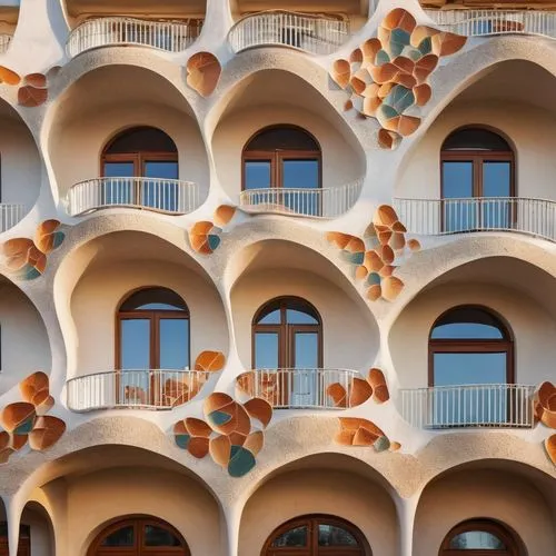 gaudi,balconies,pedrera,hotel w barcelona,honeycomb structure,guell,block balcony,building honeycomb,apartments,apartment building,kaleidoscape,apartment block,multistorey,gaudi park,barcelona,rotunno,balcon de europa,flamencos,lattice windows,terracotta,Photography,General,Cinematic