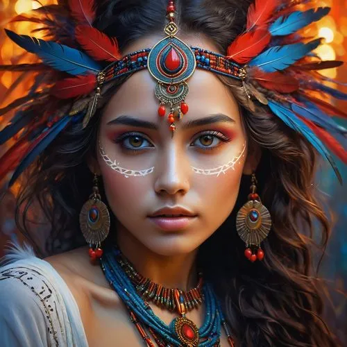 indian headdress,indian girl,indian woman,indian bride,bohemian art,indian,Illustration,Realistic Fantasy,Realistic Fantasy 28