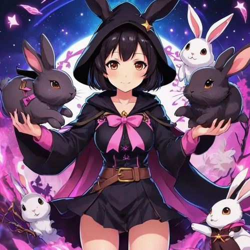 bunnies,easter banner,rabbits,higonoumi,rabbit family,lepus,magica,peni,bunny,hareira,nue,tsukiko,female hares,halloween background,kurumi,bunni,rabbitte,bunnie,halloween wallpaper,myxomatosis,Illustration,Japanese style,Japanese Style 03