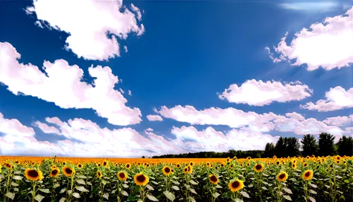 sunflower field,blooming field,flower field,cornfield,sunflowers,field of flowers,summer sky,corn field,flowers field,dandelion field,orangefield,wheatfield,virtual landscape,plains,helianthus,prairies,autumn sky,yellow grass,cornfields,field of cereals,Illustration,Realistic Fantasy,Realistic Fantasy 46