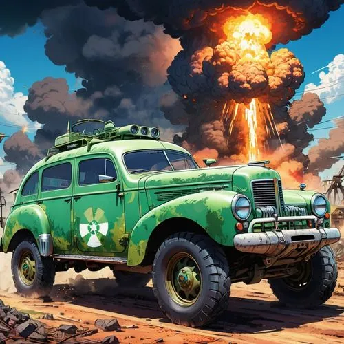 uaz,patrol,apocalypse,exploder,apocalypso,atomic age,Illustration,Japanese style,Japanese Style 03