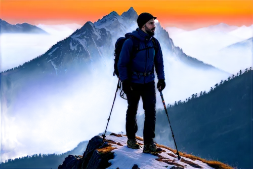 mountaineer,perleberg,top mount horn,mountain sunrise,dufour peak,alpine crossing,shuksan,mountain climber,trekking poles,high-altitude mountain tour,mountain hiking,summited,messner,king ortler,the spirit of the mountains,skier,alpinist,alpine climbing,alpine sunset,summiting,Illustration,Realistic Fantasy,Realistic Fantasy 03