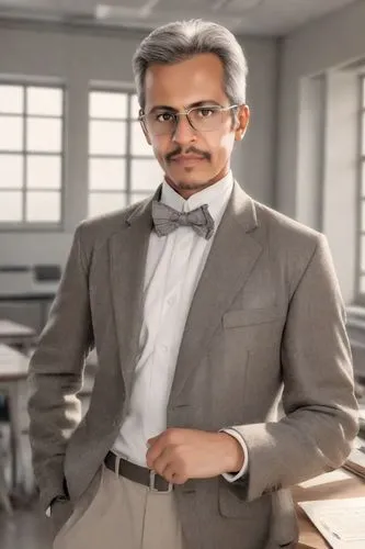 a man in glasses and a gray suit stands with his hands in his pockets,professedly,kutner,aamir,shahbaz,professor,dzhemal,Photography,Realistic