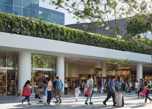 Create a peaceful scene of shoppers enjoying their day at Westfield Topanga.,palo alto,apple store,multistoreyed,home of apple,shopping mall,outlet store,shopping center,costanera center,central park 