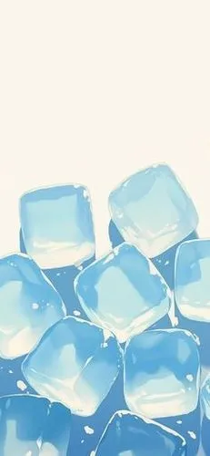 一隻躺著的白色狗,many ice blocks laying on the ground with water drops,ice cubes,ice cube tray,ice,gel capsules,cleanup,aquamarine