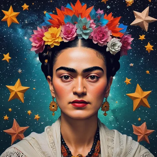 frida,star mother,fantasy portrait,star illustration,star flower,yogananda,star garland,estremadura,the zodiac sign taurus,kahila garland-lily,zodiac sign libra,pachamama,mulan,cosmic flower,taurus,zodiac sign gemini,geisha,mystical portrait of a girl,juno,digital art,Photography,Documentary Photography,Documentary Photography 16