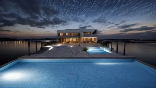 (at night:1.6), add a pool where there is blue color.
,house by the water,infinity swimming pool,luxury property,pool house,floating huts,dunes house,beach house,luxury home,house with lake,florida ho