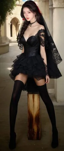 双腿并拢直立，双腿不交叉,a woman in an outfit is posing for a picture,gothic woman,gothic dress,tairrie,witching,goth woman,diamanda