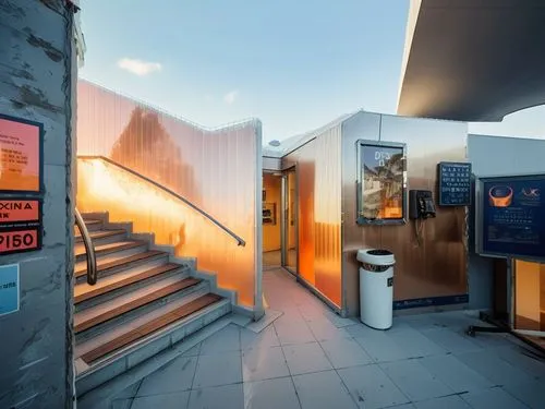 REMODELACION DE UNA PLAZA COMERCIAL, CON ARQUITECTURA NOVEDOSA,the stairwell on the outside of the building is empty,jetway,launderette,overground,rest room,hostelling,rabobank,Photography,General,Rea