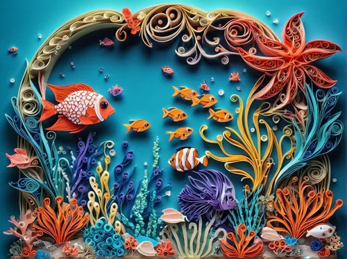 aquarium decor,coral reef,under the sea,sea-life,under sea,sea life underwater,aquarium,sea creatures,coral fish,underwater playground,sea life,aquarium inhabitants,jellyfish collage,fruits of the sea,ocean paradise,sea anemones,paper art,marine life,underwater world,marine diversity,Unique,Paper Cuts,Paper Cuts 09