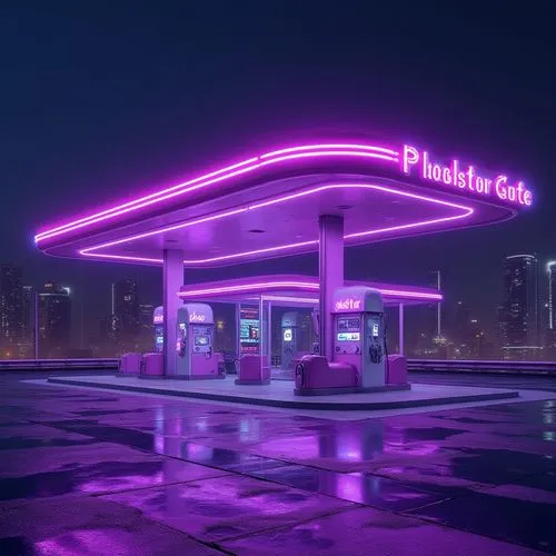 retro diner,petrol pump,electric gas station,bgc,neon coffee,gas station,neon sign,aesthetic,piu,petrol,neon drinks,neon ghosts,neon light,futurepop,parking place,purpureus,polara,synth,e-gas station,neon lights,Photography,General,Realistic