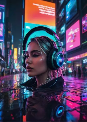 cyberpunk,listening to music,music background,music player,futuristic,headphone,wireless headphones,wireless headset,audio player,headphones,headset,retro music,music,echo,modern,musical background,neon lights,music border,neon,aesthetic,Illustration,Paper based,Paper Based 04