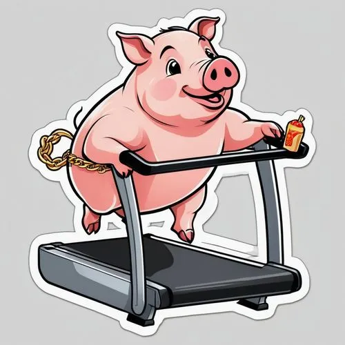 domestic pig,pig,treadmill,suckling pig,piglet,porker,exercise machine,swine,kawaii pig,piggy,mini pig,pig roast,pork,pot-bellied pig,free weight bar,pilates,lechon,pork barbecue,exercise equipment,weightlifting machine,Unique,Design,Sticker