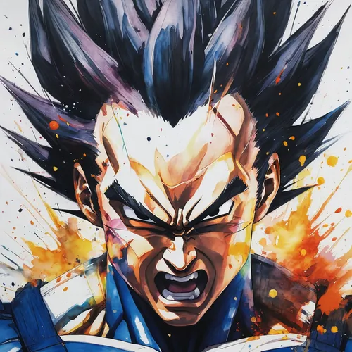 vegeta,goku,son goku,takikomi gohan,dragon ball,dragon ball z,trunks,dragonball,shallot,fire background,super cell,cg artwork,toori,would a background,angry man,blue painting,anger,destroy,vector art,kame sennin,Illustration,Paper based,Paper Based 20