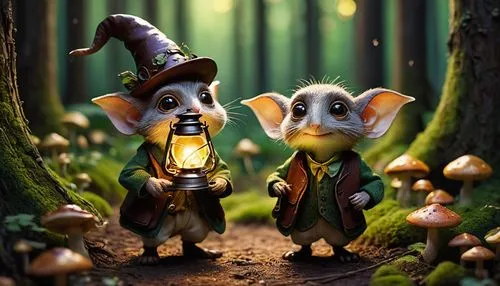 fairytale characters,whimsical animals,magical adventure,woodland animals,duendes,fairy forest,fairyland,enchanted forest,scandia gnomes,hobbits,fantasy picture,gnomes,fairy village,lampwick,cartoon forest,madagascans,despereaux,fairytale forest,acorns,3d fantasy,Art,Artistic Painting,Artistic Painting 27