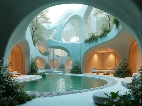 pool house,yazd,riad,3d rendering,igloos,swimming pool,hammam,dreamhouse,futuristic architecture,hamam,mahdavi,spa water fountain,therme,luxury bathroom,aqua studio,amanresorts,earthship,mikvah,render,luxury hotel,Photography,General,Realistic