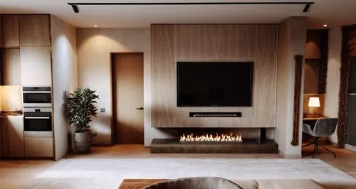 there is a flat screen tv above the fireplace in the living room,fireplace,fire place,fireplaces,gaggenau,interior modern design,modern living room,Photography,General,Realistic