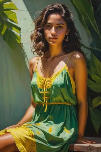 hula,aoc,digital painting,tretchikoff,ocasio,wahine,polynesian girl,oil painting,world digital painting,oil painting on canvas,portrait background,tahitian,pittura,hispaniolan,background ivy,guamanian,photo painting,painting technique,tiana,moana,Conceptual Art,Fantasy,Fantasy 15