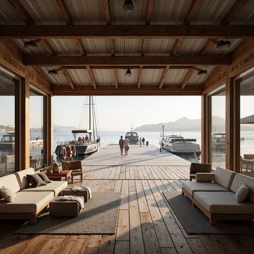 boat dock,houseboat,wooden decking,deckhouse,houseboats,boatshed,wood deck,dock,dockside,wooden pier,floating huts,docks,boat shed,undock,decking,house by the water,wooden beams,waterfront,snohetta,verandah