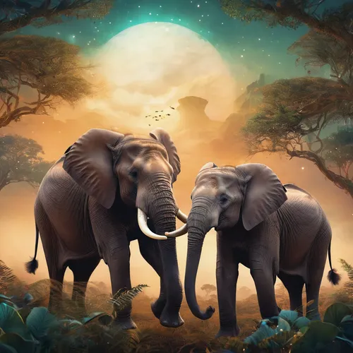 elephants,african elephants,cartoon elephants,elephants and mammoths,elephantine,elephant herd,african elephant,forest animals,circus elephant,elephant ride,elephant camp,elephant's child,elephant,african bush elephant,pachyderm,whimsical animals,asian elephant,baby elephants,elephant tusks,indian elephant,Illustration,Realistic Fantasy,Realistic Fantasy 37