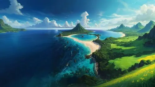 fantasy landscape,an island far away landscape,landscape background,nature wallpaper,islands,cartoon video game background,fantasy picture,world digital painting,full hd wallpaper,beautiful landscape,coastal landscape,tropical sea,cliffs ocean,underwater landscape,hoenn,sea landscape,island,island suspended,ocean background,kei islands