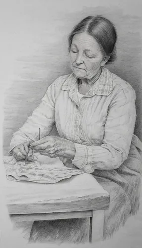 Quilting bee,woman holding pie,basket weaver,vintage drawing,drawing of hand,pencil art,basket maker,woman sitting,elderly lady,charcoal drawing,pencil and paper,seamstress,woman eating apple,pencil d