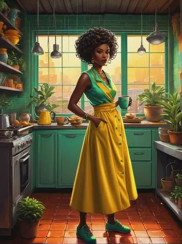 girl in the kitchen,tiana,cooking book cover,the kitchen,kitchens,star kitchen,Conceptual Art,Fantasy,Fantasy 12