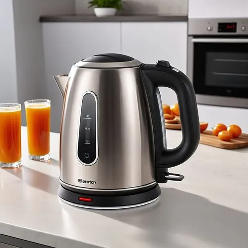 the electric kettle is sitting on the counter next to some oranges,breville,delonghi,paykel,tassimo,home appliances,coffeemaker,Photography,General,Realistic