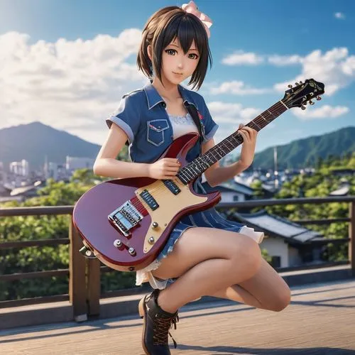 guitar,azusa nakano k-on,takamine,shumeiko,electric guitar,playing the guitar,Photography,General,Realistic