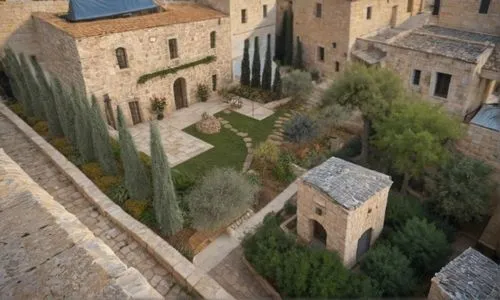 Surrounded by other stone houses to evoke the authentic Jerusalem atmosphere.,alcazaba,alhambra,monastery israel,daroca,gordes,aspendos,civita,umayyad palace,pitigliano,erice,assisi,castelvecchio,gard