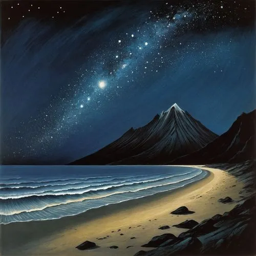 mount taranaki,starry sky,niijima,markarian,chiyonofuji,starry night,kamchatsky,zodiacal,taranaki,piha,night stars,auroral,the night sky,aleutian,kurils,starlit,paekakariki,orion,black sand,night scene,Illustration,Black and White,Black and White 23