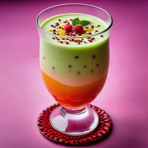 advocaat,kiwi coctail,falooda,passion fruit daiquiri,mango pudding,currant shake,zabaione,panna cotta,syllabub,crème de menthe,colada morada,passion fruit juice,cendol,tapioca,pannacotta,smoothie,thai dessert,melon cocktail,gelatin dessert,halo-halo,Photography,General,Realistic