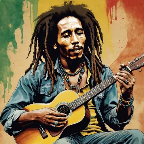 bob marley,rastaman,reggae,irie,dreadlocks,rasta flag,sun of jamaica,bob,olodum,music,street music,dread,roots,cavaquinho,musician,music is life,street musician,stringed instrument,instrument music,herbal rocker,Illustration,Black and White,Black and White 34